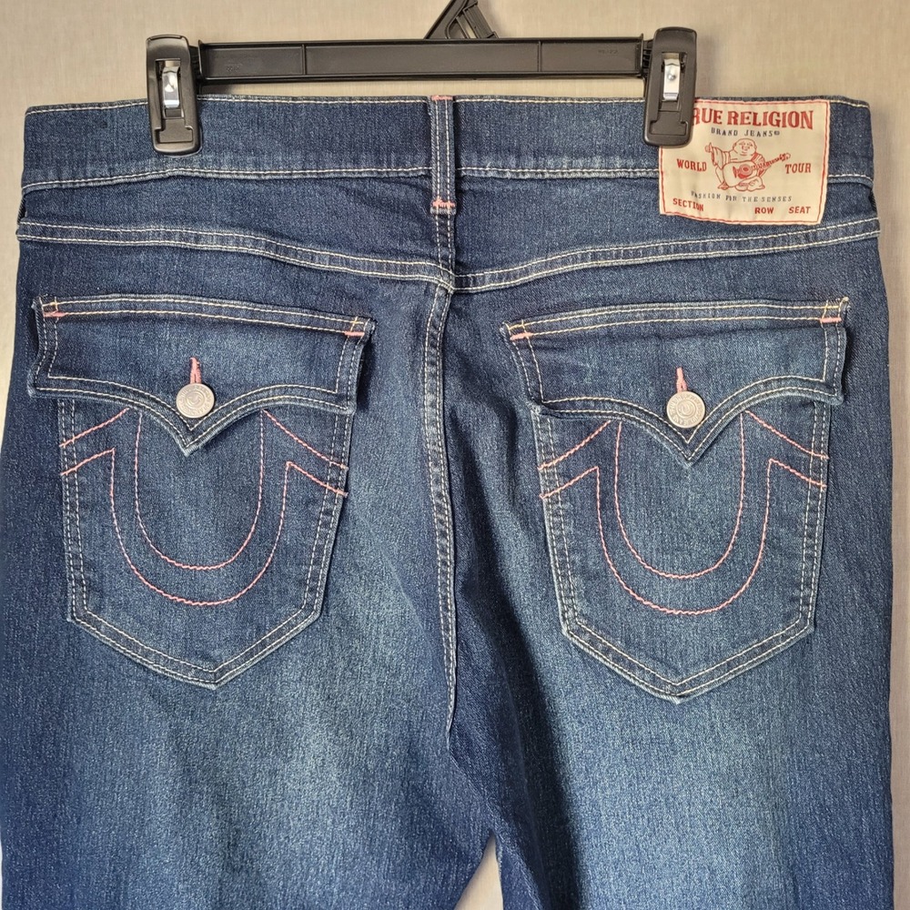 True Religion Ricky Jeans Men's 34 Pink Contrast Stitch Relaxed Straight Leg Y2k